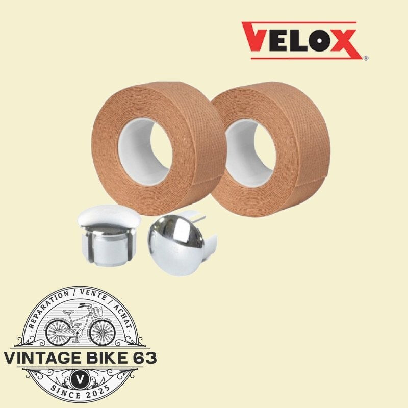 Guidoline Velox Tressostar 90 Beige x2 + 2 bouchons vélo vintage coton