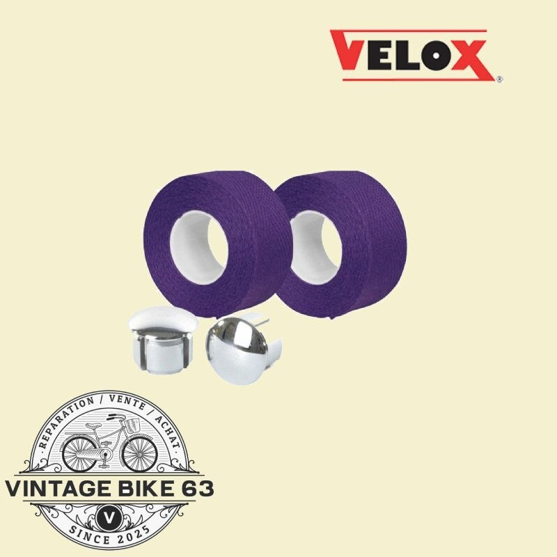 Guidoline Velox Tressostar 90 Violet x2 + 2 bouchons vélo vintage coton