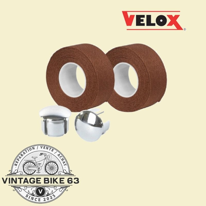Guidoline Velox Tressostar 90 Marron x2 + 2 bouchons vélo vintage coton