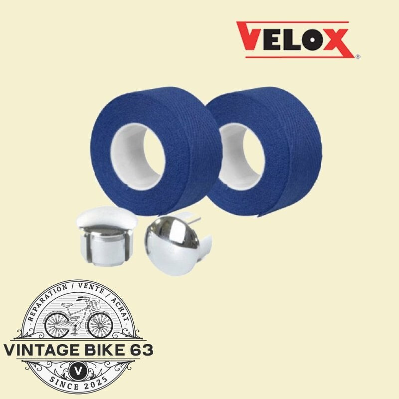 Guidoline Velox Tressostar 90 Bleu royal x2 + 2 bouchons vélo vintage coton